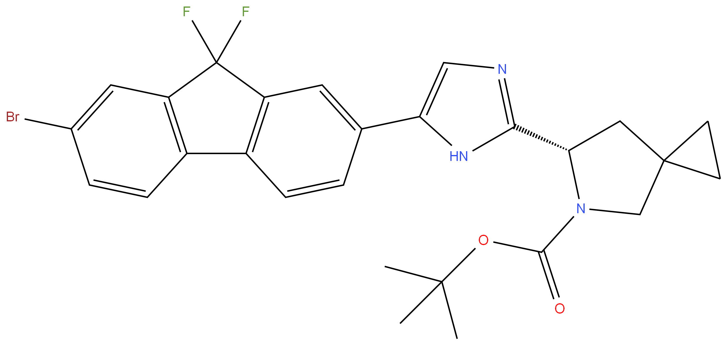 1441670-89-8 (6S)-6-[5-(7-Bromo-9,9-difluoro-9H-fluoren-2-yl)-1Himidazol-2-yl]-5-azaspiro[2.4]heptane-5-carboxylic acid1,1-dimethylethyl ester 98%