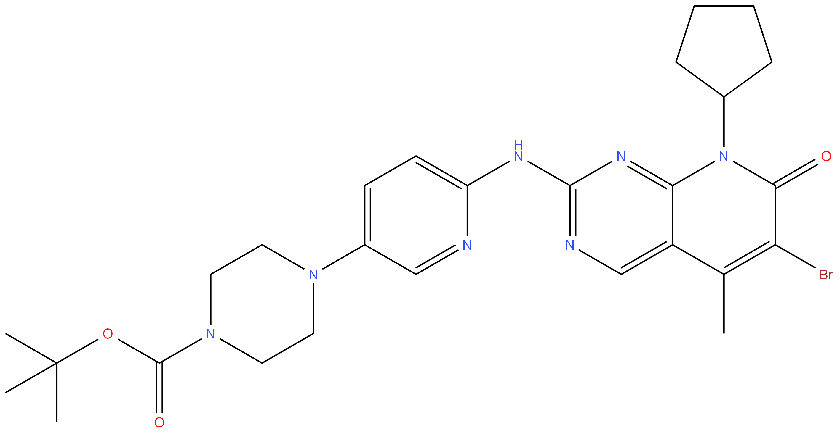 571188-82-4 Tert-butyl 4-(6-((6-bromo-8-cyclopentyl-5-methyl-7-oxo-7,8-dihydropyrido[2,3-d]pyrimidin-2-yl)amino)pyridin-3-yl)piperazine-1-carboxylate 98%