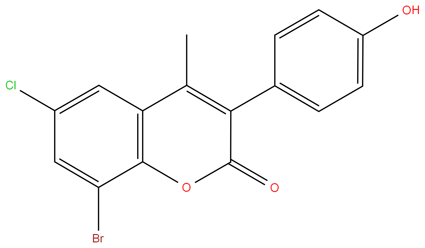 8-Bromo-6-chloro-3(4’-hydroxyphenyl)-4-methylcoumarin 98%