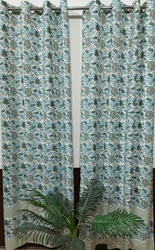 Cotton Blue Printed Curtain, For Door