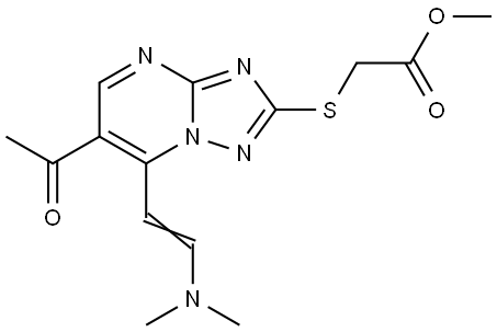 Methyl ({6-acetyl-7-[(E)-2-(dimethylamino)vinyl]-[1,2,4]triazolo[1,5-a]pyrimidin-2-yl}thio)acetat Structural