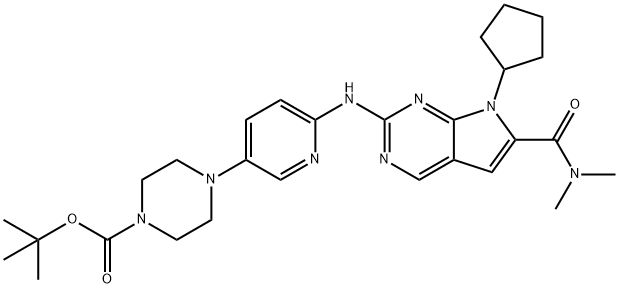 1-Piperazinecarboxylic acid, 4-[6-[[7-cyclopentyl-6-[(diMethylaMino)carbonyl]-7H-pyrrolo[2,3-d]pyriMidin-2-yl]aMino]-3-pyridinyl]-, 1,1-diMethylethyl ester Structural