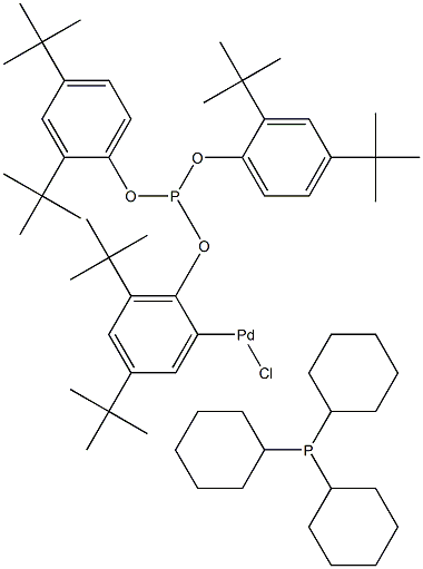 Chloro(η2-P,C-tris(2,4-di-tert-butylphenyl)phosphite)(tricyclohexylphosphine)palladiuM(II), SaMCat Structural