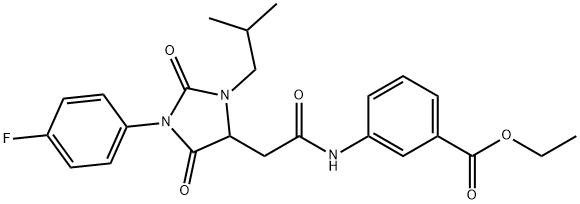 ethyl 3-({[1-(4-fluorophenyl)-3-(2-methylpropyl)-2,5-dioxoimidazolidin-4-yl]acetyl}amino)benzoate Structural