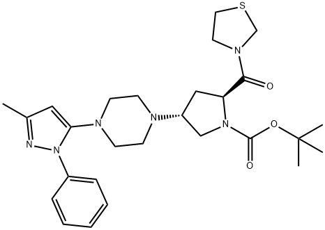 1-Pyrrolidinecarboxylic acid, 4-[4-(3-methyl-1-phenyl-1H-pyrazol-5-yl)-1-piperazinyl]-2-(3-thiazolidinylcarbonyl)-, 1,1-dimethylethyl ester, (2S,4R)- Structural