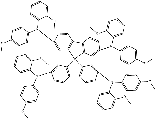N2,N2',N7,N7' -Tetrakis(2-methoxyphenyl)-N2,N2',N7,N7' -tetrakis(4-methoxyphenyl)-9,9'-spirobi[fluorene]-2,2',7,7'-tetraamine Structural