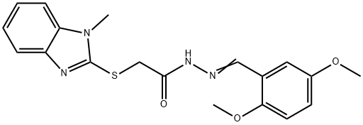 N-[(E)-(2,5-dimethoxyphenyl)methylideneamino]-2-(1-methylbenzimidazol-2-yl)sulfanylacetamide Structural
