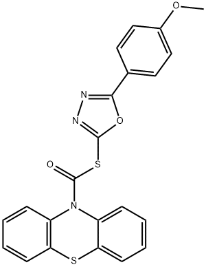 S-[5-(4-methoxyphenyl)-1,3,4-oxadiazol-2-yl] phenothiazine-10-carbothioate Structural