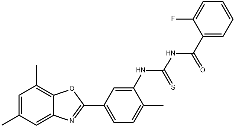 N-{[5-(5,7-dimethyl-1,3-benzoxazol-2-yl)-2-methylphenyl]carbamothioyl}-2-fluorobenzamide Structural