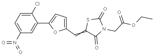 ethyl [(5E)-5-{[5-(2-chloro-5-nitrophenyl)furan-2-yl]methylidene}-2,4-dioxo-1,3-thiazolidin-3-yl]acetate Structural