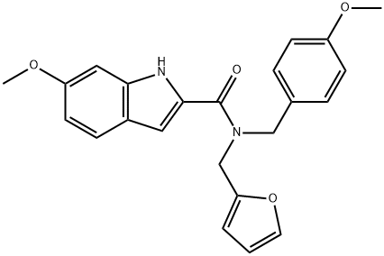 N-(furan-2-ylmethyl)-6-methoxy-N-[(4-methoxyphenyl)methyl]-1H-indole-2-carboxamide Structural