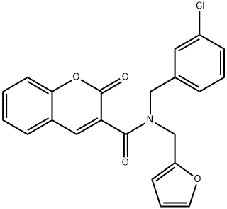 N-[(3-chlorophenyl)methyl]-N-(furan-2-ylmethyl)-2-oxochromene-3-carboxamide Structural