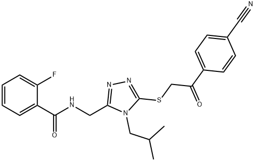N-{[5-{[2-(4-cyanophenyl)-2-oxoethyl]sulfanyl}-4-(2-methylpropyl)-4H-1,2,4-triazol-3-yl]methyl}-2-fluorobenzamide Structural