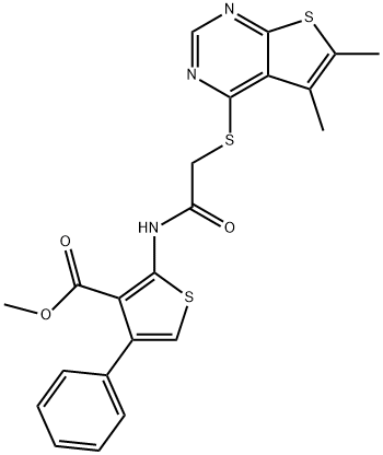 methyl 2-(2-((5,6-dimethylthieno[2,3-d]pyrimidin-4-yl)thio)acetamido)-4-phenylthiophene-3-carboxylate Structural