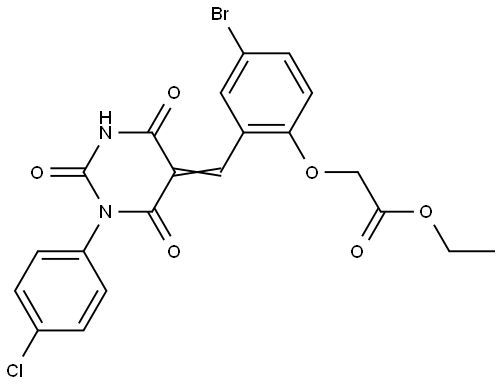 ethyl (4-bromo-2-{(E)-[1-(4-chlorophenyl)-2,4,6-trioxotetrahydropyrimidin-5(2H)-ylidene]methyl}phenoxy)acetate Structural