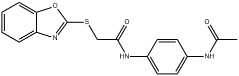 N-[4-(acetylamino)phenyl]-2-(1,3-benzoxazol-2-ylsulfanyl)acetamide Structural