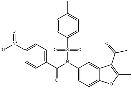 N-(3-acetyl-2-methylbenzofuran-5-yl)-4-nitro-N-tosylbenzamide Structural