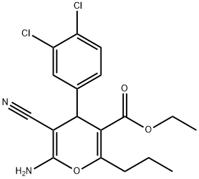 ethyl 6-amino-5-cyano-4-(3,4-dichlorophenyl)-2-propyl-4H-pyran-3-carboxylate Structural