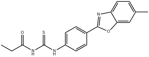 N-{[4-(6-methyl-1,3-benzoxazol-2-yl)phenyl]carbamothioyl}propanamide Structural
