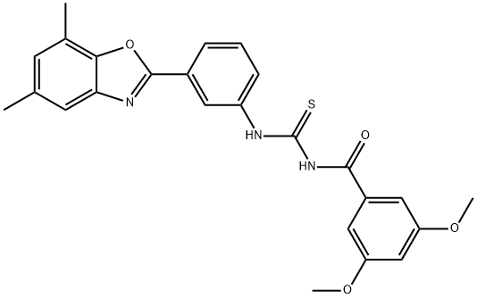 N-{[3-(5,7-dimethyl-1,3-benzoxazol-2-yl)phenyl]carbamothioyl}-3,5-dimethoxybenzamide Structural