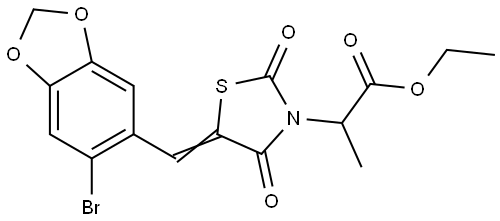 ethyl 2-{(5Z)-5-[(6-bromo-1,3-benzodioxol-5-yl)methylidene]-2,4-dioxo-1,3-thiazolidin-3-yl}propanoate Structural
