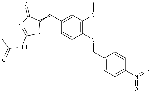 N-[(5Z)-5-{3-methoxy-4-[(4-nitrobenzyl)oxy]benzylidene}-4-oxo-4,5-dihydro-1,3-thiazol-2-yl]acetamide Structural