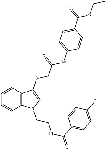ethyl 4-(2-((1-(2-(4-chlorobenzamido)ethyl)-1H-indol-3-yl)thio)acetamido)benzoate Structural