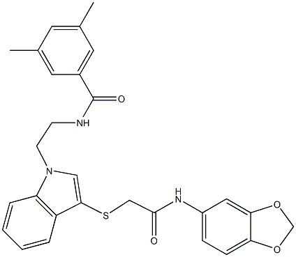 N-(2-(3-((2-(benzo[d][1,3]dioxol-5-ylamino)-2-oxoethyl)thio)-1H-indol-1-yl)ethyl)-3,5-dimethylbenzamide Structural