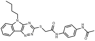 N-[4-(acetylamino)phenyl]-2-[(5-butyl-5H-[1,2,4]triazino[5,6-b]indol-3-yl)sulfanyl]acetamide Structural
