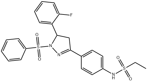 N-(4-(5-(2-fluorophenyl)-1-(phenylsulfonyl)-4,5-dihydro-1H-pyrazol-3-yl)phenyl)ethanesulfonamide Structural