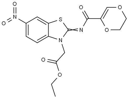 ethyl (Z)-2-(2-((5,6-dihydro-1,4-dioxine-2-carbonyl)imino)-6-nitrobenzo[d]thiazol-3(2H)-yl)acetate Structural