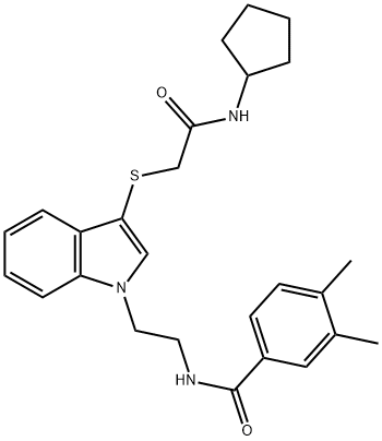 N-(2-(3-((2-(cyclopentylamino)-2-oxoethyl)thio)-1H-indol-1-yl)ethyl)-3,4-dimethylbenzamide Structural