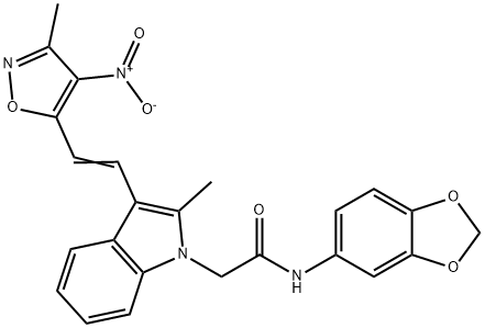 N-(1,3-benzodioxol-5-yl)-2-{2-methyl-3-[(E)-2-(3-methyl-4-nitro-1,2-oxazol-5-yl)ethenyl]-1H-indol-1-yl}acetamide Structural