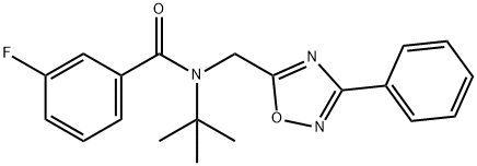 N-tert-butyl-3-fluoro-N-[(3-phenyl-1,2,4-oxadiazol-5-yl)methyl]benzamide Structural