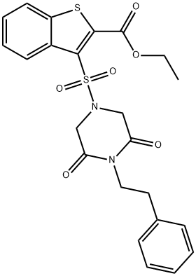 ethyl 3-{[3,5-dioxo-4-(2-phenylethyl)piperazin-1-yl]sulfonyl}-1-benzothiophene-2-carboxylate Structural