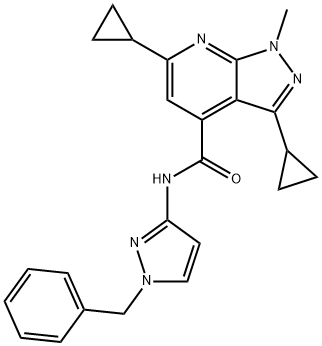 N-(1-benzyl-1H-pyrazol-3-yl)-3,6-dicyclopropyl-1-methyl-1H-pyrazolo[3,4-b]pyridine-4-carboxamide Structural