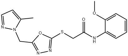 N-(2-methoxyphenyl)-2-({5-[(5-methyl-1H-pyrazol-1-yl)methyl]-1,3,4-oxadiazol-2-yl}sulfanyl)acetamide Structural