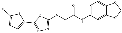 N-(benzo[d][1,3]dioxol-5-yl)-2-((5-(5-chlorothiophen-2-yl)-1,3,4-oxadiazol-2-yl)thio)acetamide Structural