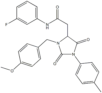 N-(3-fluorophenyl)-2-[3-(4-methoxybenzyl)-1-(4-methylphenyl)-2,5-dioxoimidazolidin-4-yl]acetamide Structural