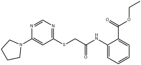 ethyl 2-[({[6-(pyrrolidin-1-yl)pyrimidin-4-yl]sulfanyl}acetyl)amino]benzoate Structural
