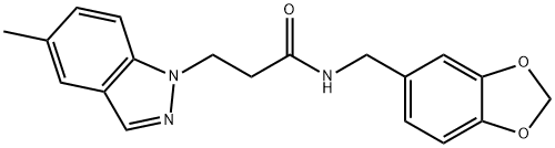 N-(1,3-benzodioxol-5-ylmethyl)-3-(5-methyl-1H-indazol-1-yl)propanamide Structural
