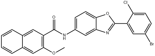 N-[2-(5-bromo-2-chlorophenyl)-1,3-benzoxazol-5-yl]-3-methoxynaphthalene-2-carboxamide Structural
