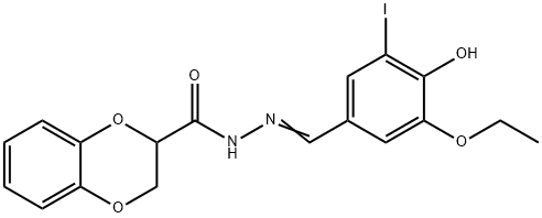 N'-[(E)-(3-ethoxy-4-hydroxy-5-iodophenyl)methylidene]-2,3-dihydro-1,4-benzodioxine-2-carbohydrazide Structural