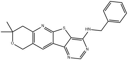 N-benzyl-8,8-dimethyl-7,10-dihydro-8H-pyrano[3'',4'':5',6']pyrido[3',2':4,5]thieno[3,2-d]pyrimidin-4-amine Structural
