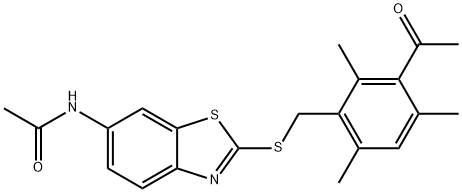 N-{2-[(3-acetyl-2,4,6-trimethylbenzyl)sulfanyl]-1,3-benzothiazol-6-yl}acetamide Structural