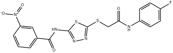 N-(5-((2-((4-fluorophenyl)amino)-2-oxoethyl)thio)-1,3,4-thiadiazol-2-yl)-3-nitrobenzamide Structural