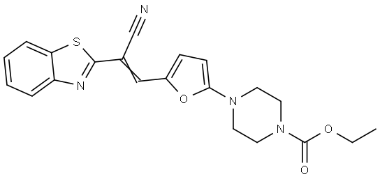 ethyl (E)-4-(5-(2-(benzo[d]thiazol-2-yl)-2-cyanovinyl)furan-2-yl)piperazine-1-carboxylate Structural