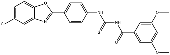 N-{[4-(5-chloro-1,3-benzoxazol-2-yl)phenyl]carbamothioyl}-3,5-dimethoxybenzamide Structural