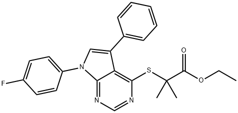 ethyl 2-((7-(4-fluorophenyl)-5-phenyl-7H-pyrrolo[2,3-d]pyrimidin-4-yl)thio)-2-methylpropanoate Structural