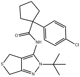 N-(2-(tert-butyl)-2,6-dihydro-4H-thieno[3,4-c]pyrazol-3-yl)-1-(4-chlorophenyl)cyclopentane-1-carboxamide Structural